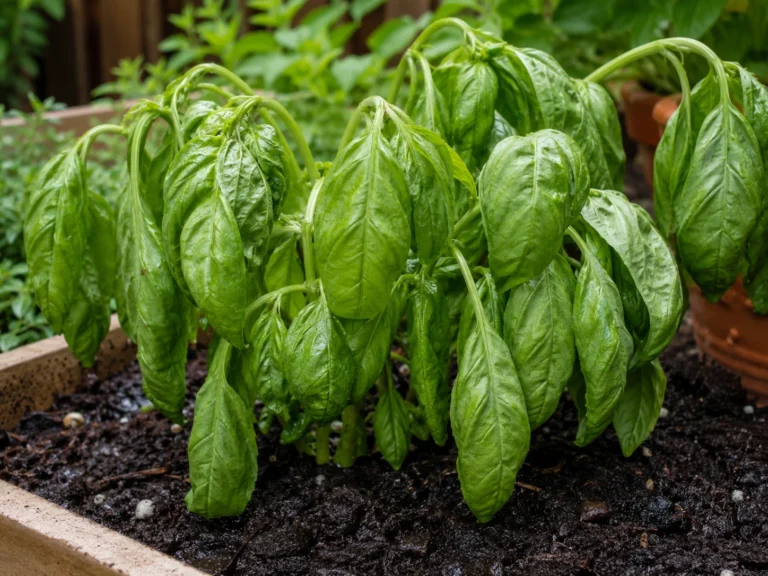 Healthy green basil plant growing in a pot